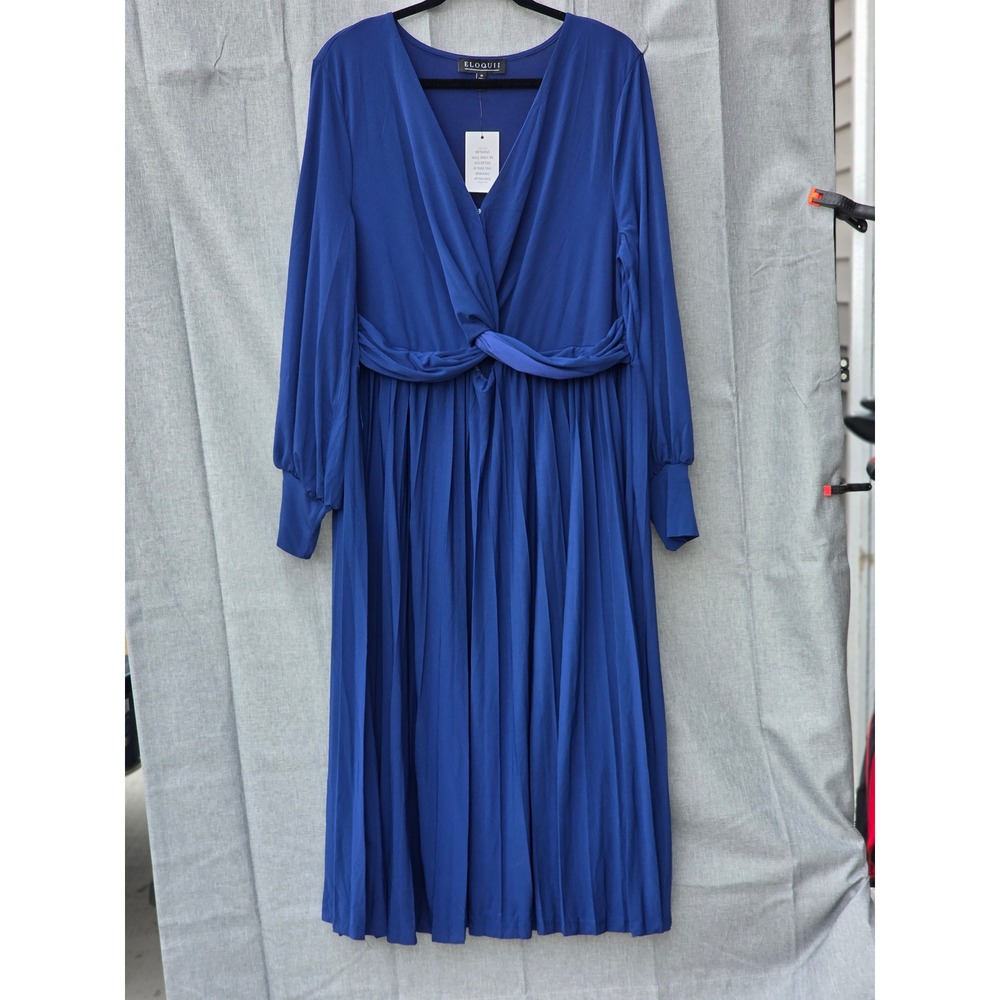 Eloquii Royal Blue Twist Front Pleated Midi Dress Long Sleeve 1247592 Size 18